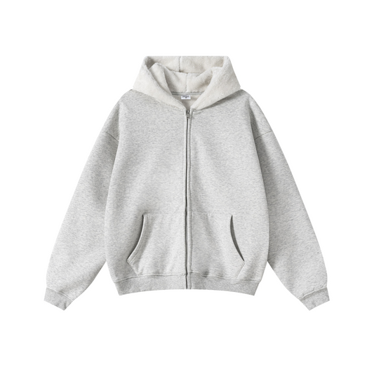 560GSM Unisex Composite Fleece Zip-Up Hoodie Oatmeal Grey