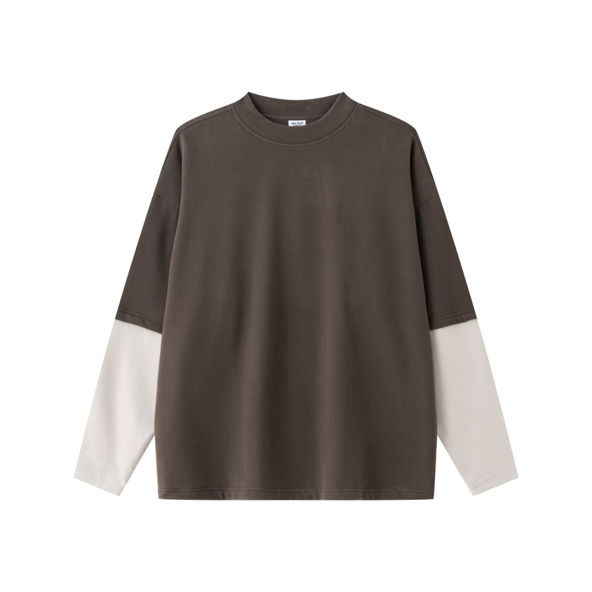 320GSM Unisex Faux Layered Solid Color Base Layer Long-Sleeve Coffee/Grey Apricot