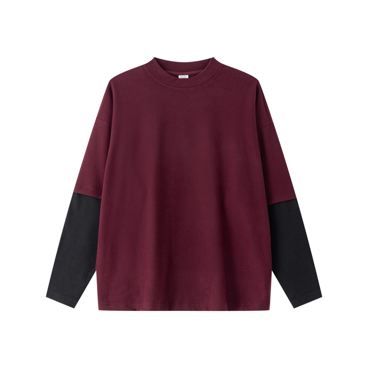 320GSM Unisex Faux Layered Solid Color Base Layer Long-Sleeve Dark Red/Black