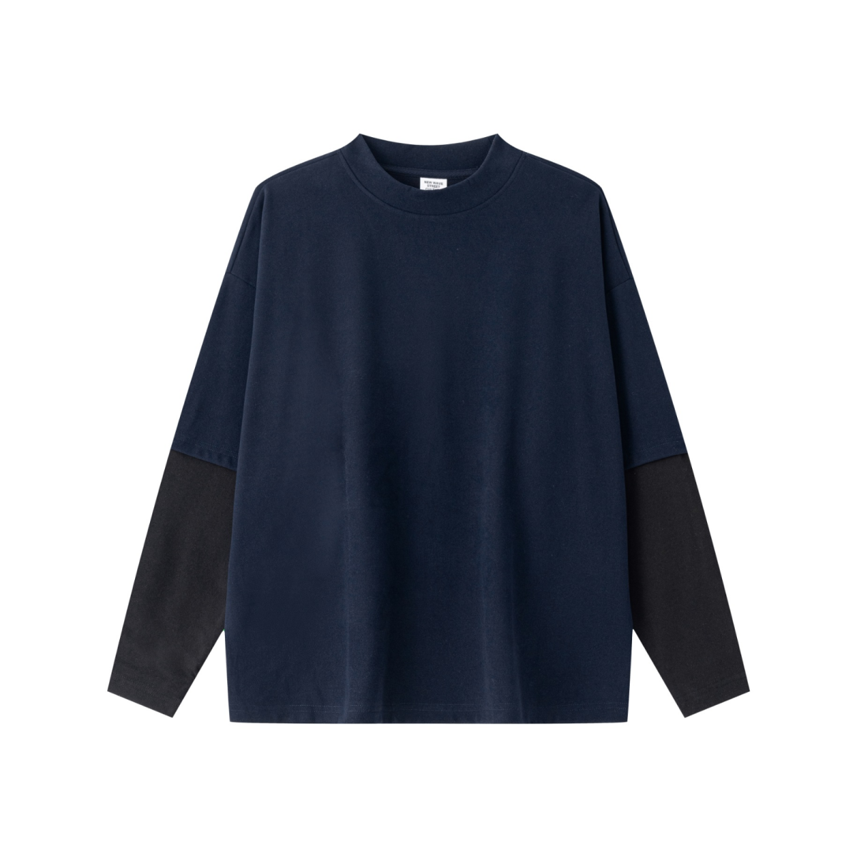 320GSM Unisex Faux Layered Solid Color Base Layer Long-Sleeve Navy Blue/Black