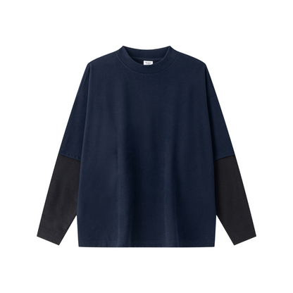 320GSM Unisex Faux Layered Solid Color Base Layer Long-Sleeve Navy Blue/Black