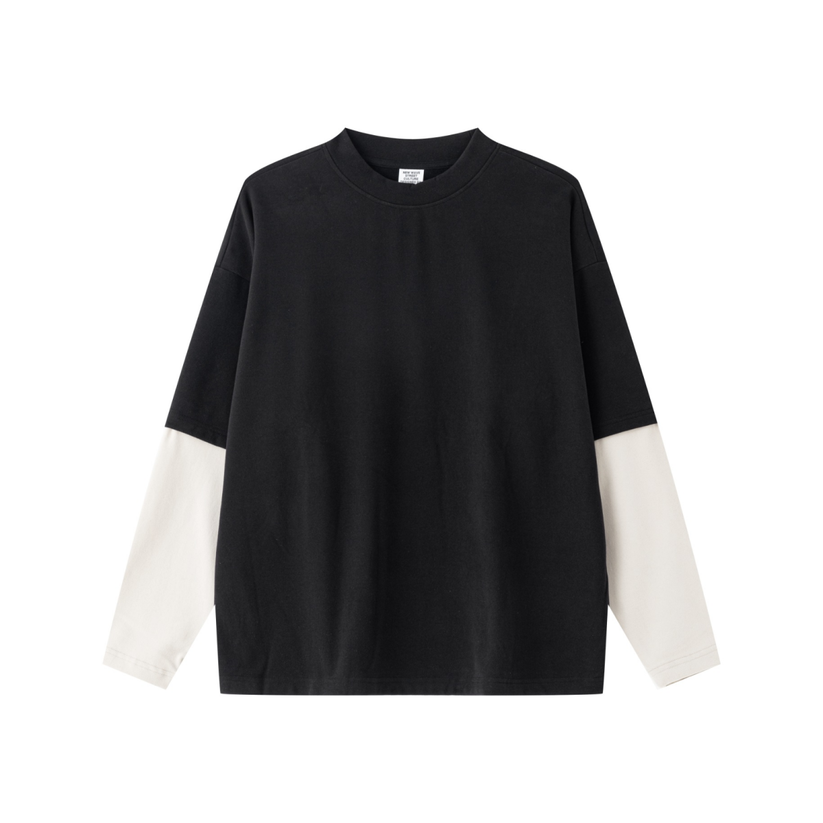 320GSM Unisex Faux Layered Solid Color Base Layer Long-Sleeve Black/Grey Apricot