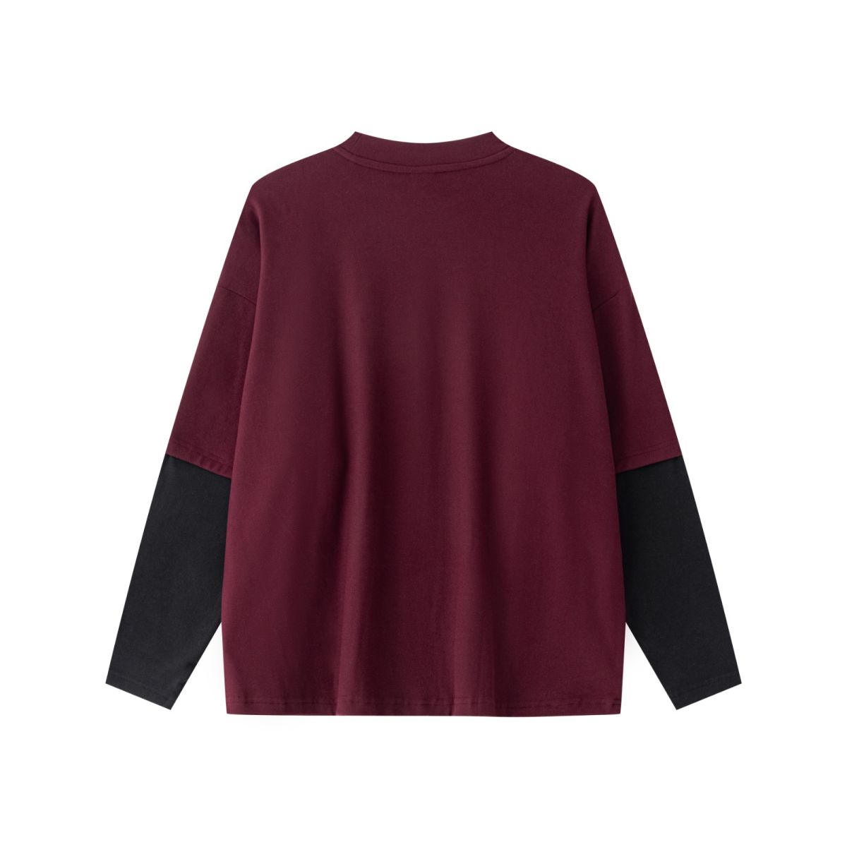 320GSM Unisex Faux Layered Solid Color Base Layer Long-Sleeve Dark Red/Black