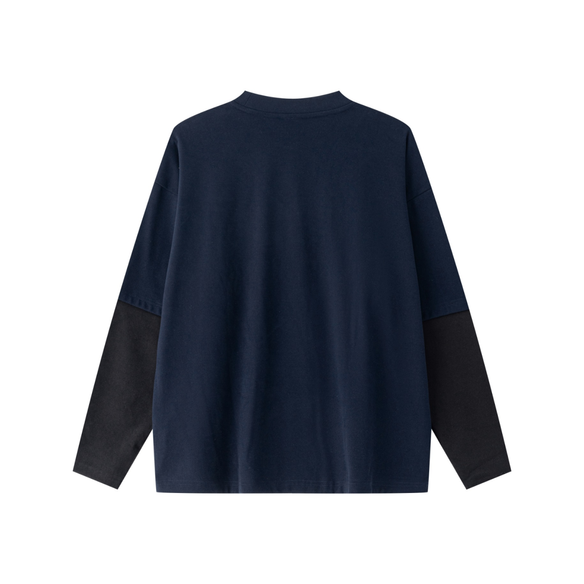 320GSM Unisex Faux Layered Solid Color Base Layer Long-Sleeve Navy Blue/Black