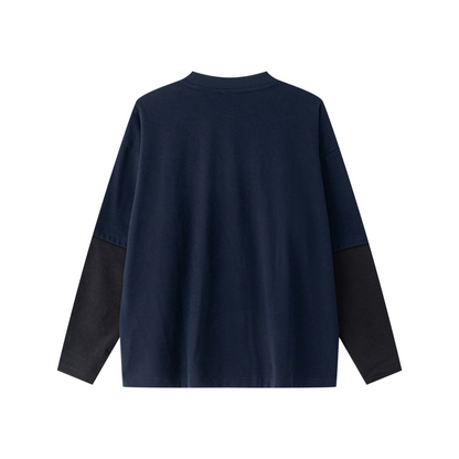 320GSM Unisex Faux Layered Solid Color Base Layer Long-Sleeve Navy Blue/Black