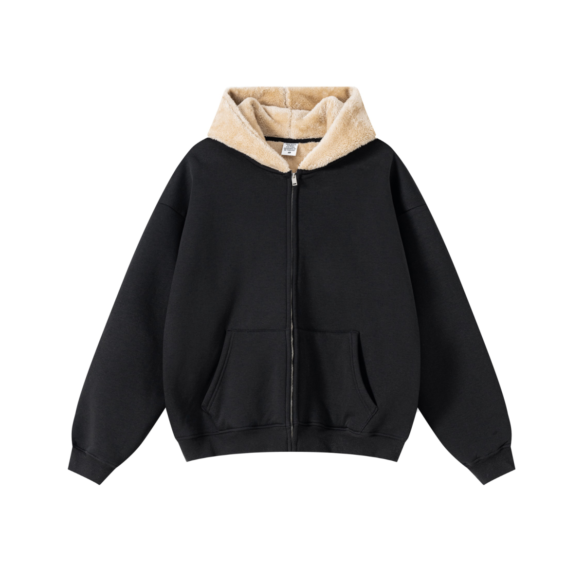 560GSM Unisex Composite Fleece Zip-Up Hoodie Black