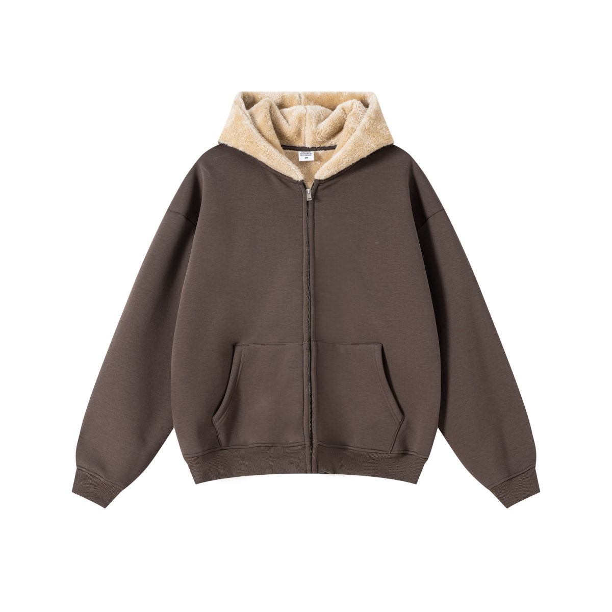560GSM Unisex Composite Fleece Zip-Up Hoodie Brown