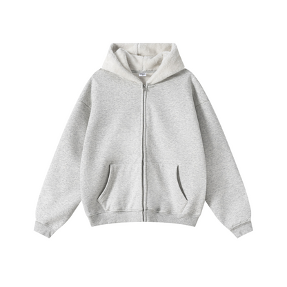 560GSM Unisex Composite Fleece Zip-Up Hoodie Oatmeal Grey